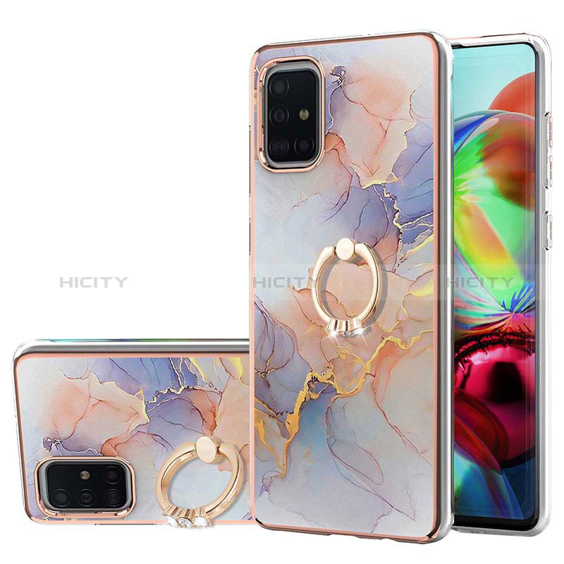 Custodia Silicone Gel Morbida Fantasia Modello Cover con Anello Supporto Y03B per Samsung Galaxy A71 5G Lavanda