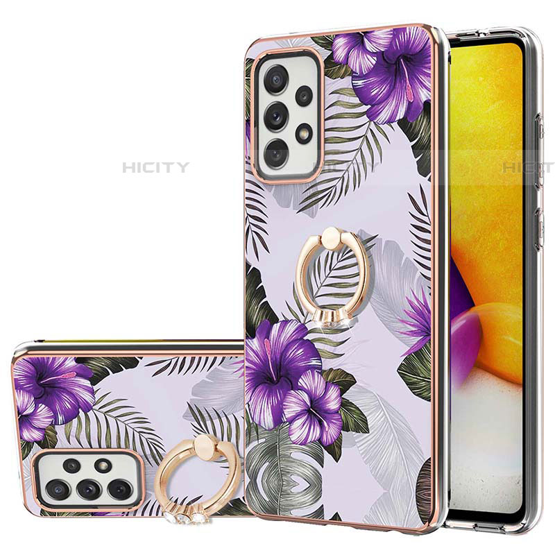 Custodia Silicone Gel Morbida Fantasia Modello Cover con Anello Supporto Y03B per Samsung Galaxy A72 5G Viola