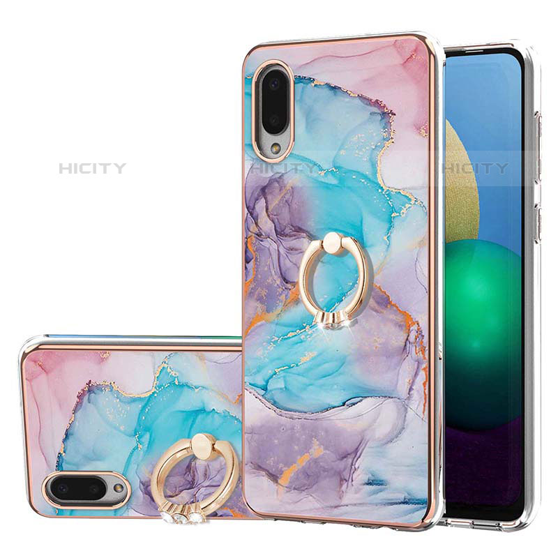 Custodia Silicone Gel Morbida Fantasia Modello Cover con Anello Supporto Y03B per Samsung Galaxy M02 Blu