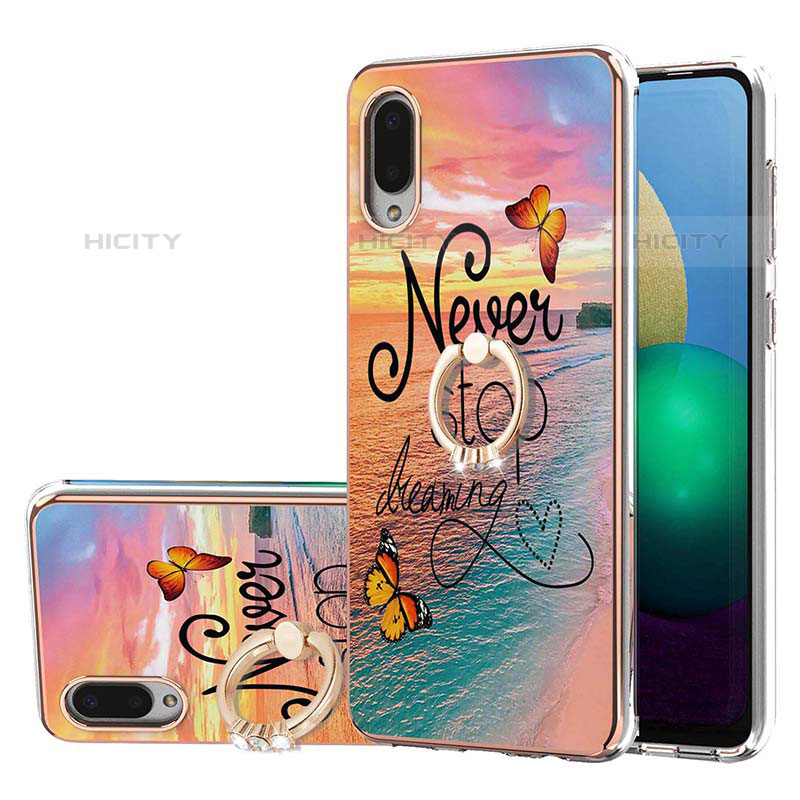 Custodia Silicone Gel Morbida Fantasia Modello Cover con Anello Supporto Y03B per Samsung Galaxy M02 Multicolore