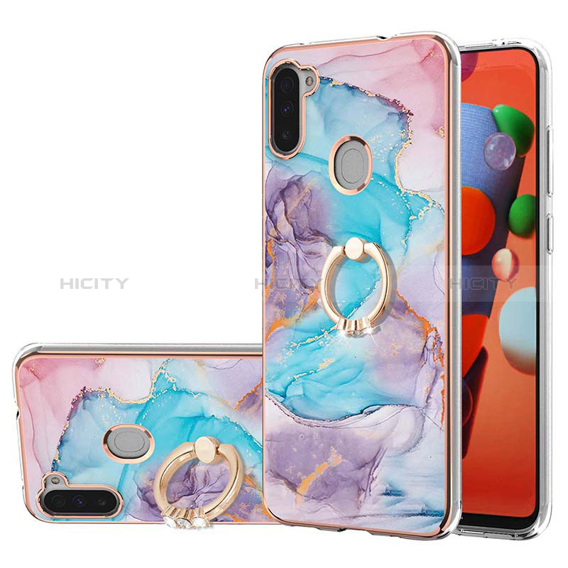 Custodia Silicone Gel Morbida Fantasia Modello Cover con Anello Supporto Y03B per Samsung Galaxy M11 Blu