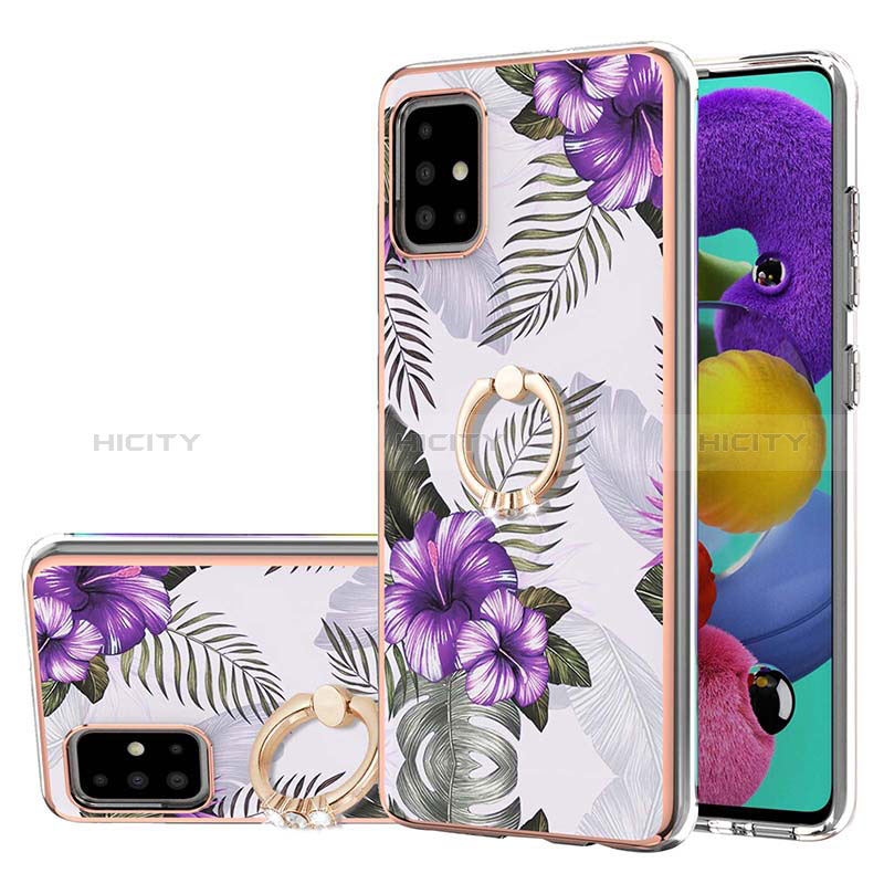 Custodia Silicone Gel Morbida Fantasia Modello Cover con Anello Supporto Y03B per Samsung Galaxy M40S Viola