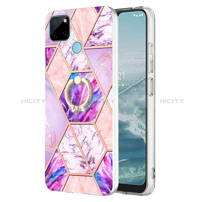 Custodia Silicone Gel Morbida Fantasia Modello Cover con Anello Supporto Y04B per Realme C21Y Lavanda