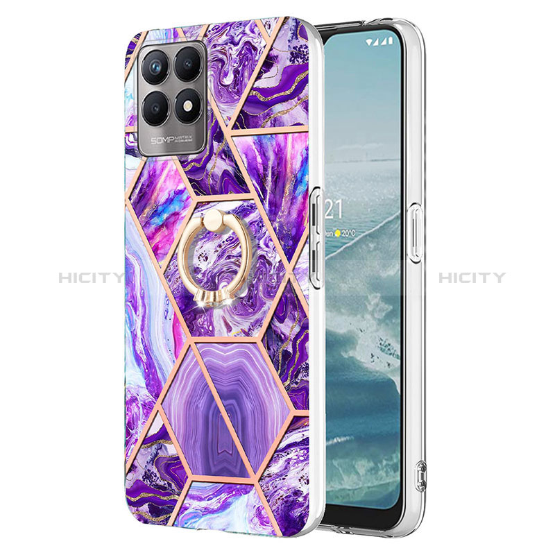 Custodia Silicone Gel Morbida Fantasia Modello Cover con Anello Supporto Y04B per Realme Narzo 50 4G Viola