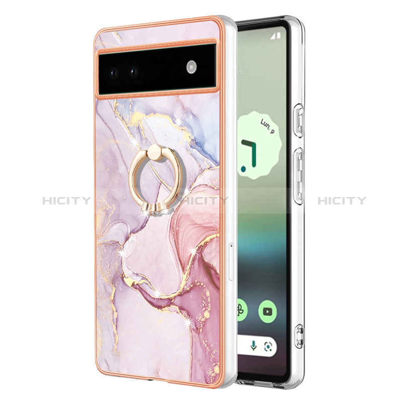 Custodia Silicone Gel Morbida Fantasia Modello Cover con Anello Supporto Y05B per Google Pixel 6a 5G Rosa