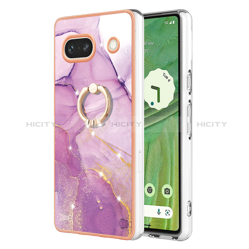 Custodia Silicone Gel Morbida Fantasia Modello Cover con Anello Supporto Y05B per Google Pixel 7a 5G Lavanda