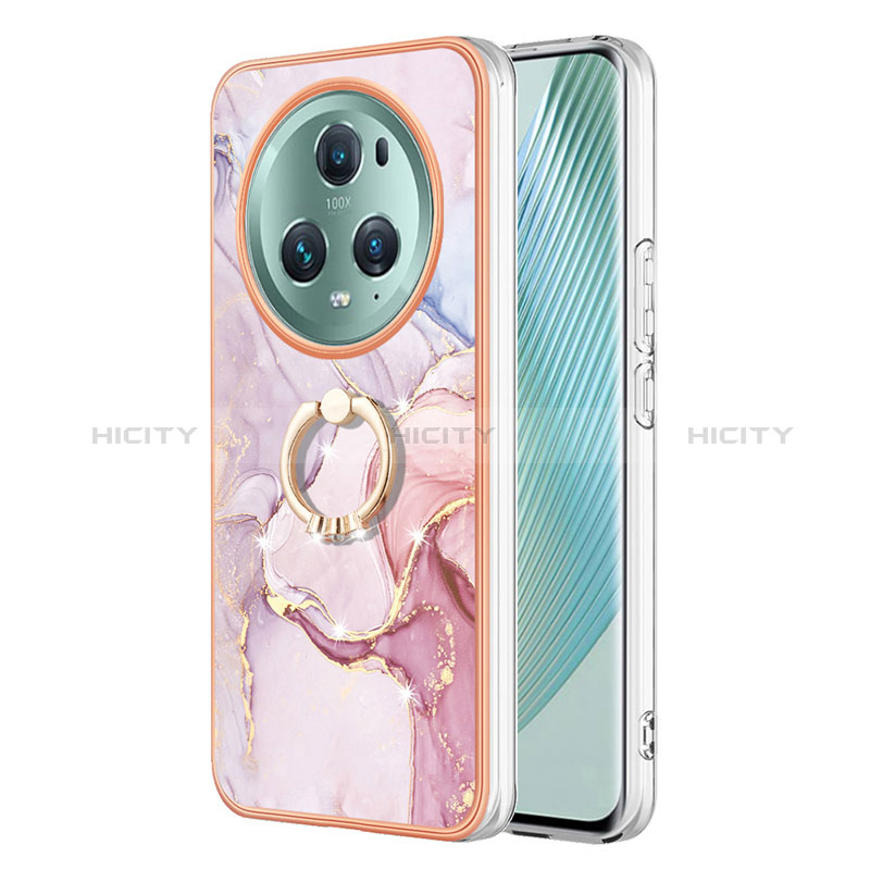 Custodia Silicone Gel Morbida Fantasia Modello Cover con Anello Supporto Y05B per Huawei Honor Magic5 Pro 5G Rosa