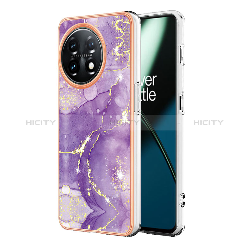 Custodia Silicone Gel Morbida Fantasia Modello Cover con Anello Supporto Y05B per OnePlus 11 5G Viola