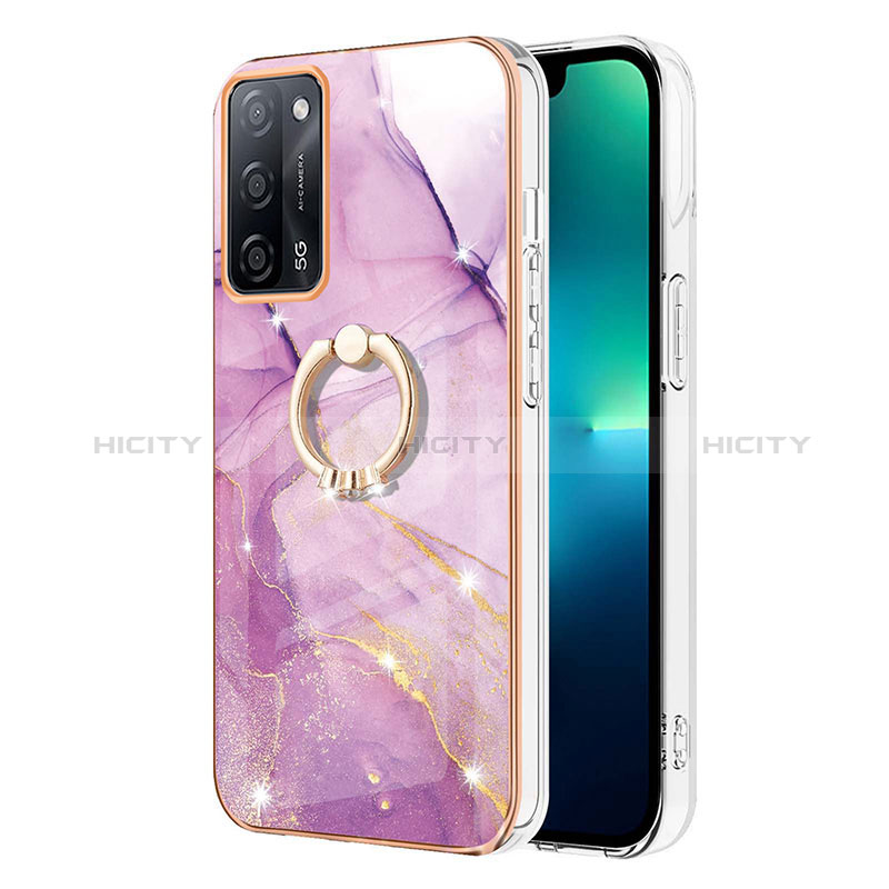 Custodia Silicone Gel Morbida Fantasia Modello Cover con Anello Supporto Y05B per Oppo A56 5G Lavanda