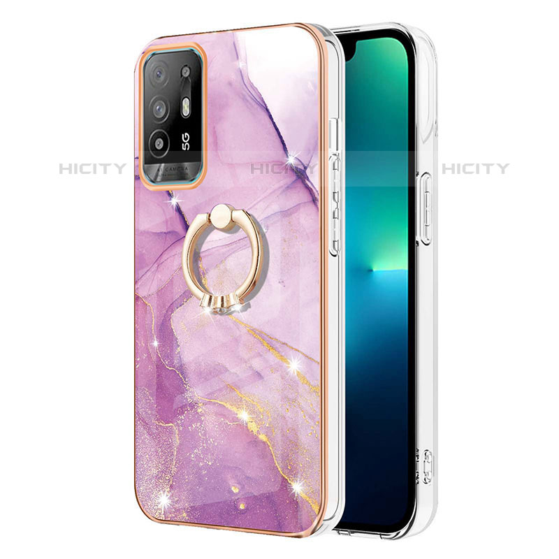 Custodia Silicone Gel Morbida Fantasia Modello Cover con Anello Supporto Y05B per Oppo F19 Pro+ Plus 5G Lavanda