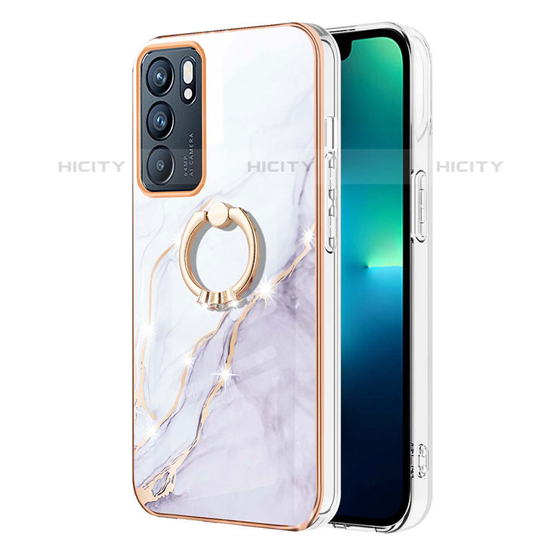 Custodia Silicone Gel Morbida Fantasia Modello Cover con Anello Supporto Y05B per Oppo Reno6 5G Bianco