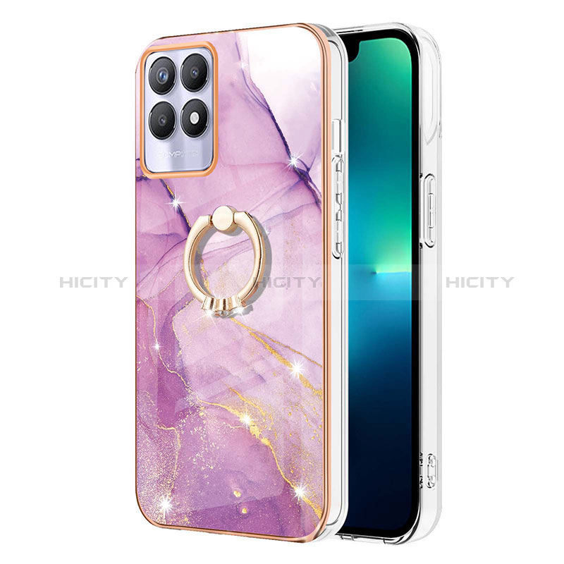 Custodia Silicone Gel Morbida Fantasia Modello Cover con Anello Supporto Y05B per Realme 8i Lavanda