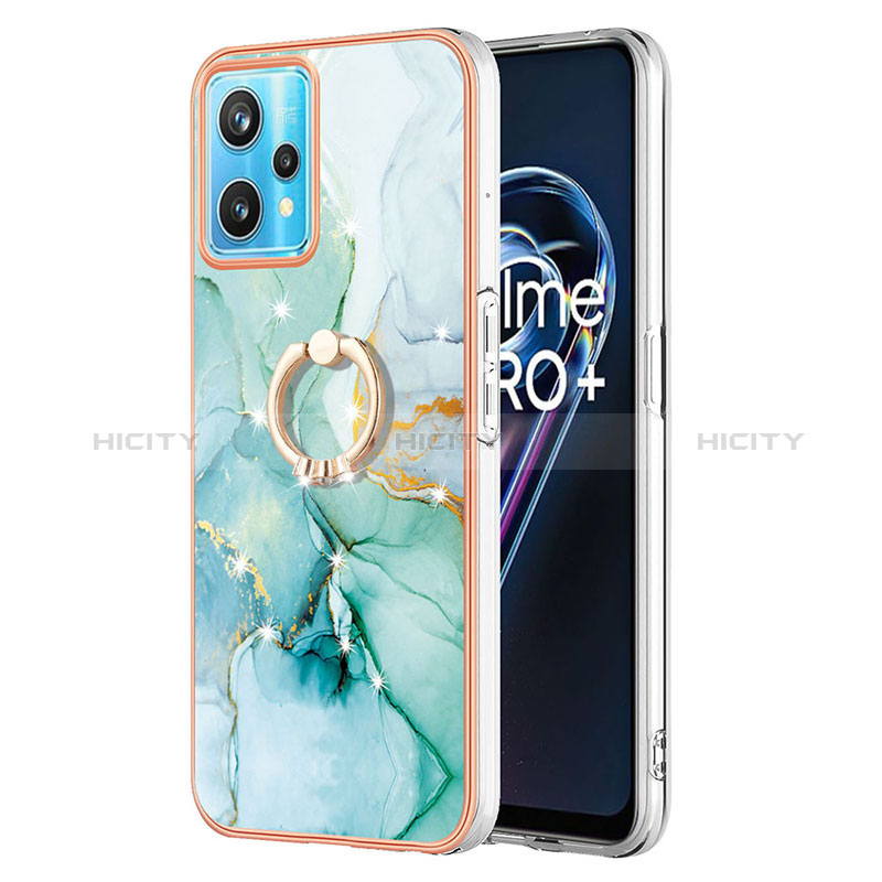 Custodia Silicone Gel Morbida Fantasia Modello Cover con Anello Supporto Y05B per Realme 9 Pro 5G Verde