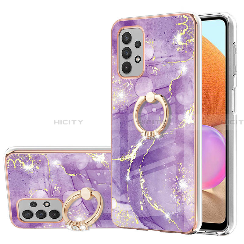 Custodia Silicone Gel Morbida Fantasia Modello Cover con Anello Supporto Y05B per Samsung Galaxy A32 4G Viola