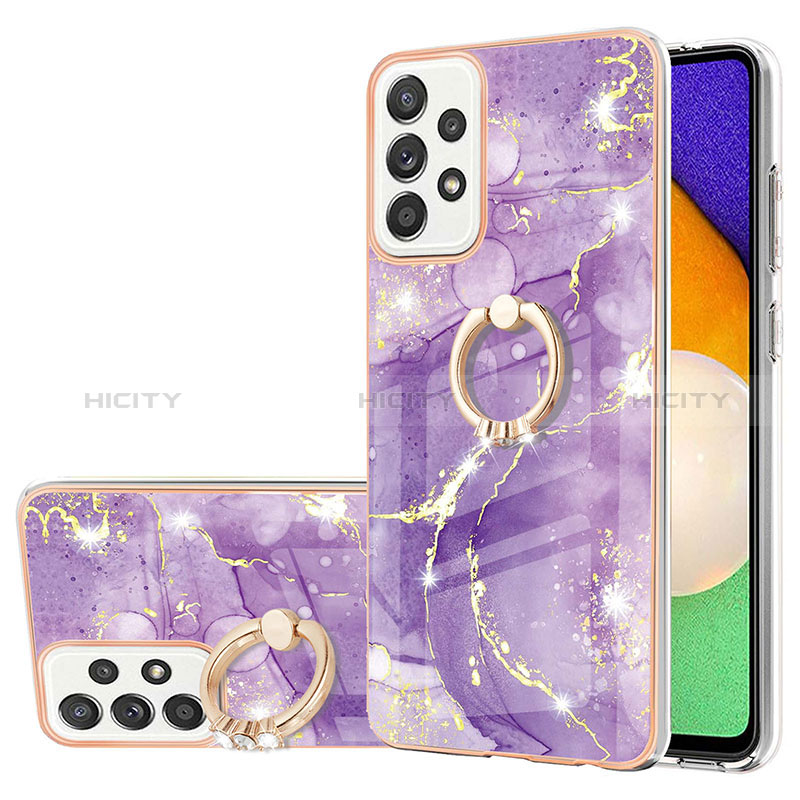 Custodia Silicone Gel Morbida Fantasia Modello Cover con Anello Supporto Y05B per Samsung Galaxy A52s 5G Viola