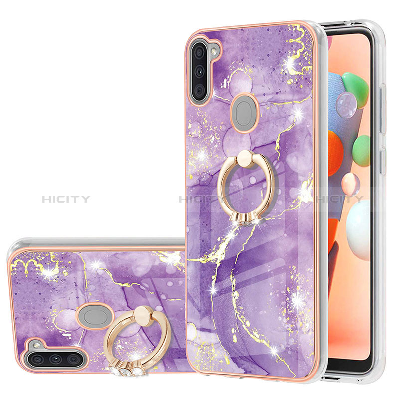 Custodia Silicone Gel Morbida Fantasia Modello Cover con Anello Supporto Y05B per Samsung Galaxy M11 Viola