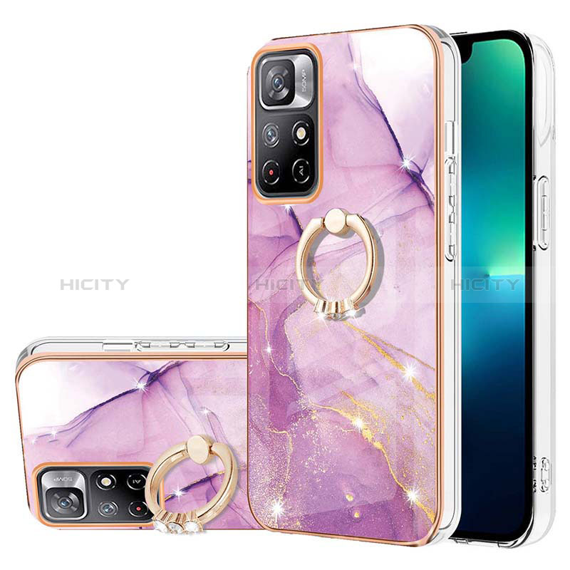 Custodia Silicone Gel Morbida Fantasia Modello Cover con Anello Supporto Y05B per Xiaomi Poco M4 Pro 5G Lavanda