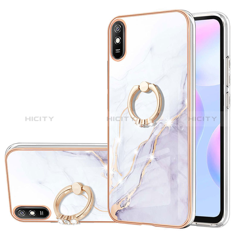 Custodia Silicone Gel Morbida Fantasia Modello Cover con Anello Supporto Y05B per Xiaomi Redmi 9A Bianco