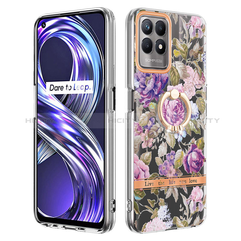 Custodia Silicone Gel Morbida Fantasia Modello Cover con Anello Supporto Y06B per Realme 8i Lavanda