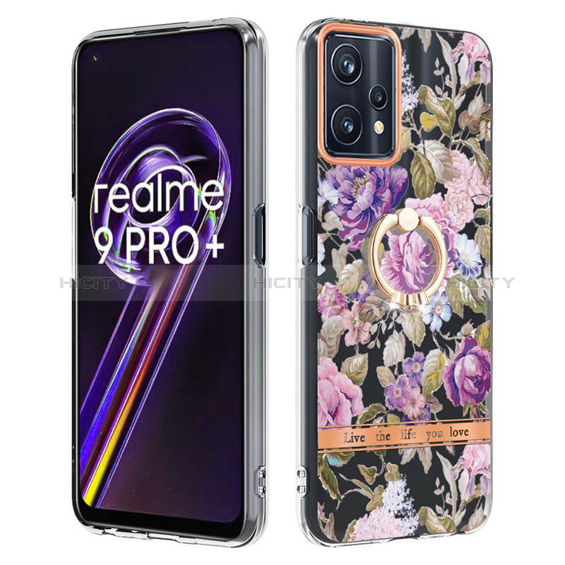 Custodia Silicone Gel Morbida Fantasia Modello Cover con Anello Supporto Y06B per Realme 9 Pro+ Plus 5G Lavanda