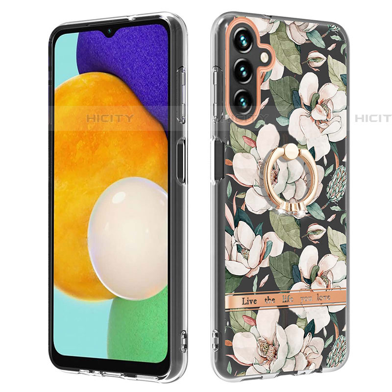 Custodia Silicone Gel Morbida Fantasia Modello Cover con Anello Supporto Y06B per Samsung Galaxy A04s Bianco