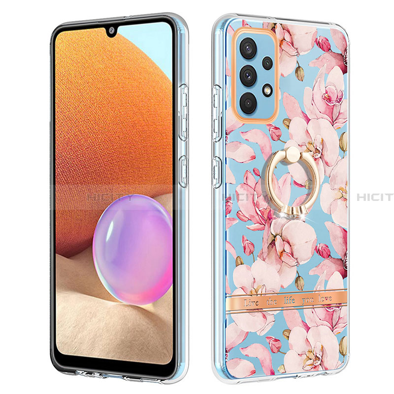 Custodia Silicone Gel Morbida Fantasia Modello Cover con Anello Supporto Y06B per Samsung Galaxy A32 4G Rosa