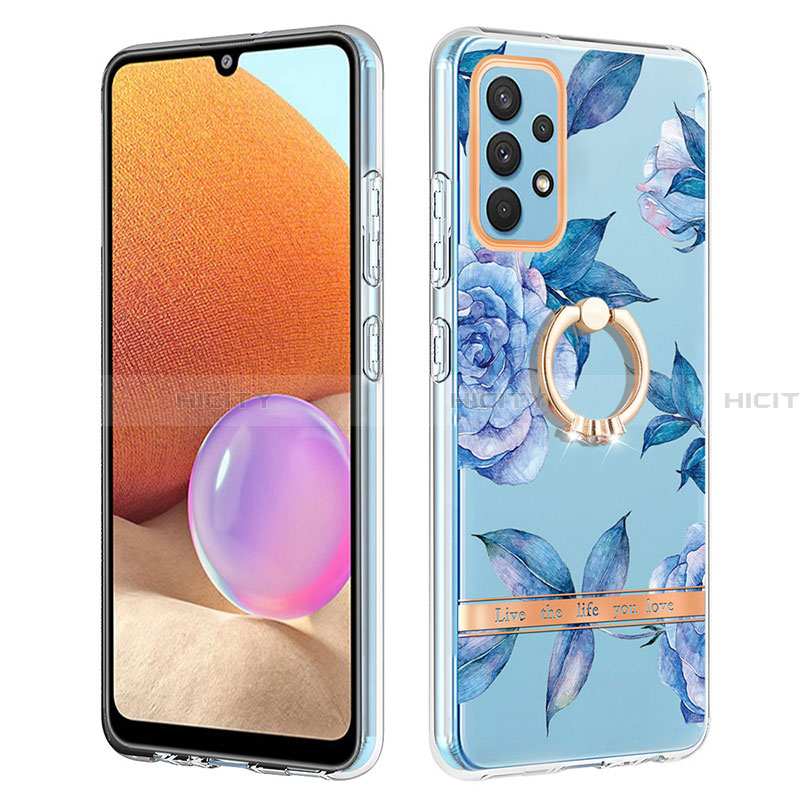 Custodia Silicone Gel Morbida Fantasia Modello Cover con Anello Supporto Y06B per Samsung Galaxy A32 5G Blu