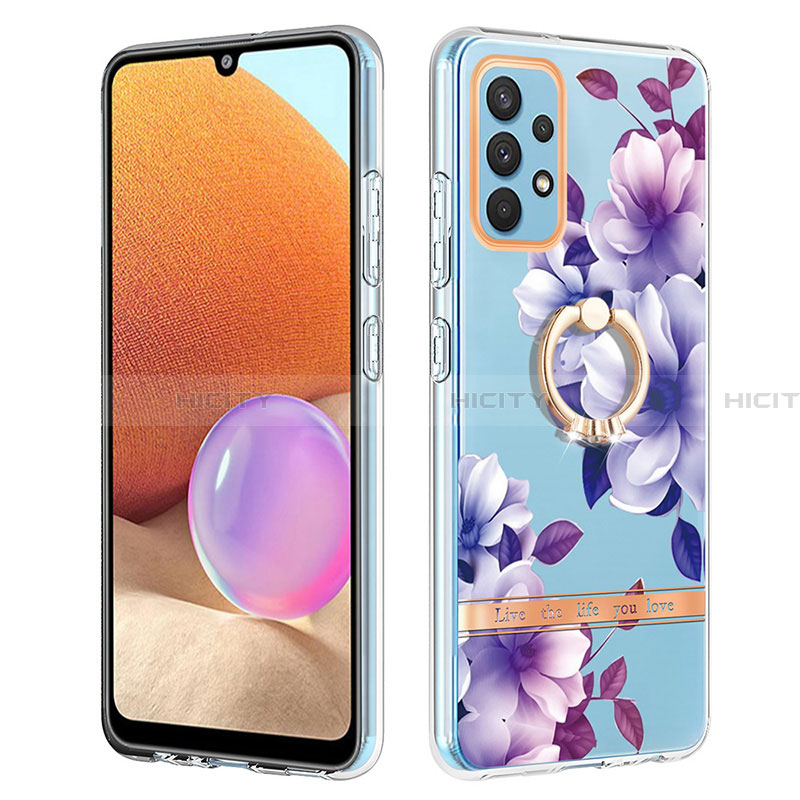 Custodia Silicone Gel Morbida Fantasia Modello Cover con Anello Supporto Y06B per Samsung Galaxy A32 5G Viola