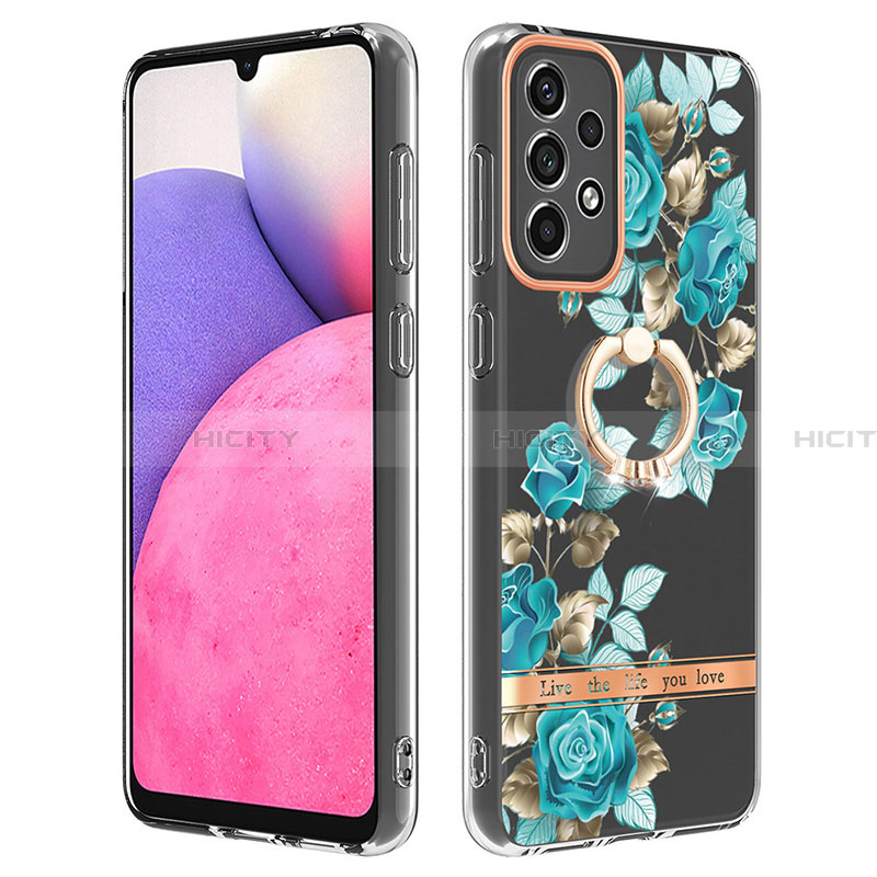 Custodia Silicone Gel Morbida Fantasia Modello Cover con Anello Supporto Y06B per Samsung Galaxy A33 5G Ciano