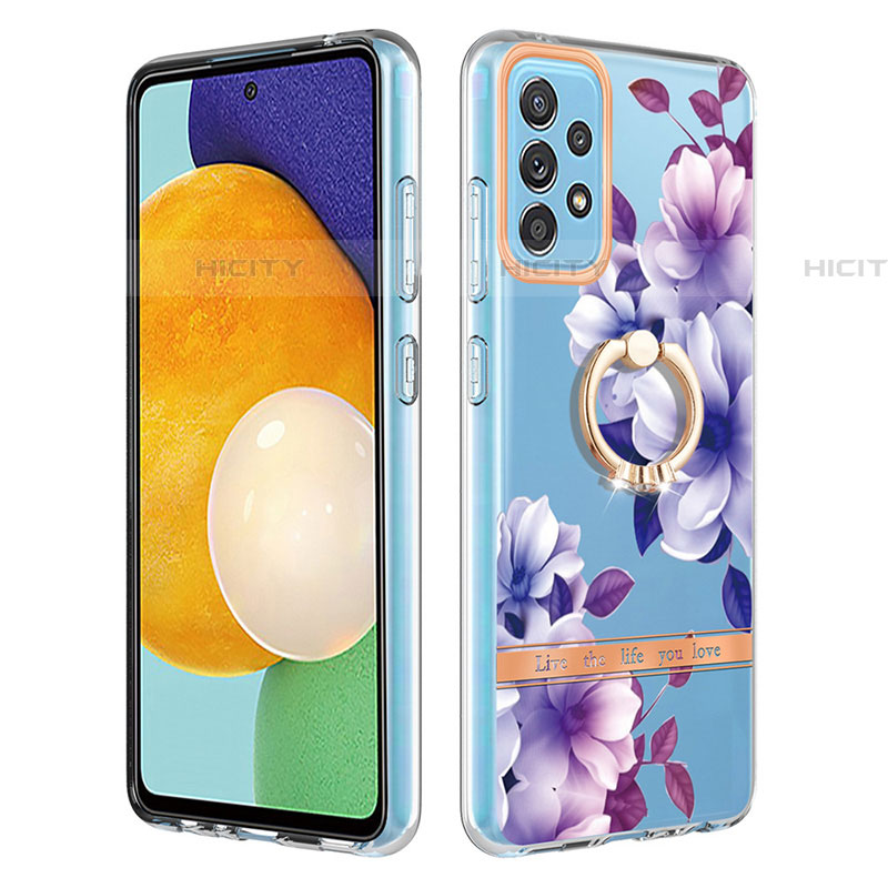 Custodia Silicone Gel Morbida Fantasia Modello Cover con Anello Supporto Y06B per Samsung Galaxy A52 4G Viola