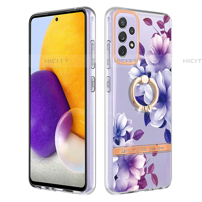 Custodia Silicone Gel Morbida Fantasia Modello Cover con Anello Supporto Y06B per Samsung Galaxy A72 4G Viola