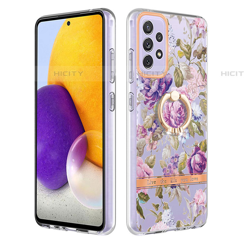 Custodia Silicone Gel Morbida Fantasia Modello Cover con Anello Supporto Y06B per Samsung Galaxy A72 5G Lavanda