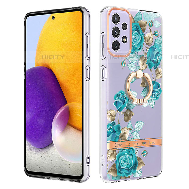 Custodia Silicone Gel Morbida Fantasia Modello Cover con Anello Supporto Y06B per Samsung Galaxy A73 5G Ciano