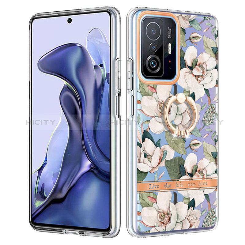 Custodia Silicone Gel Morbida Fantasia Modello Cover con Anello Supporto Y06B per Xiaomi Mi 11T 5G Bianco