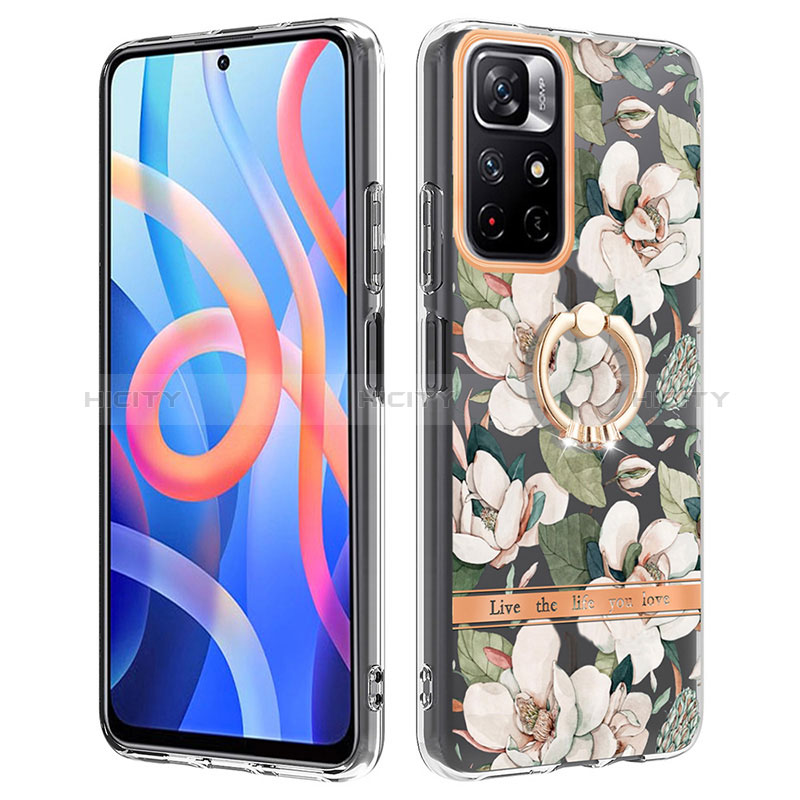 Custodia Silicone Gel Morbida Fantasia Modello Cover con Anello Supporto Y06B per Xiaomi Poco M4 Pro 5G Bianco