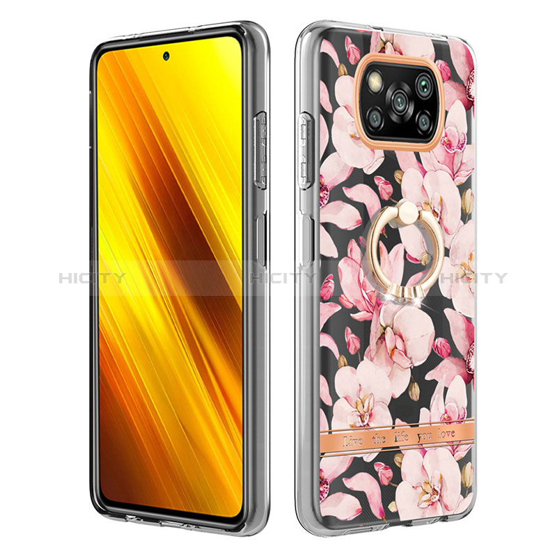 Custodia Silicone Gel Morbida Fantasia Modello Cover con Anello Supporto Y06B per Xiaomi Poco X3 Pro Rosa