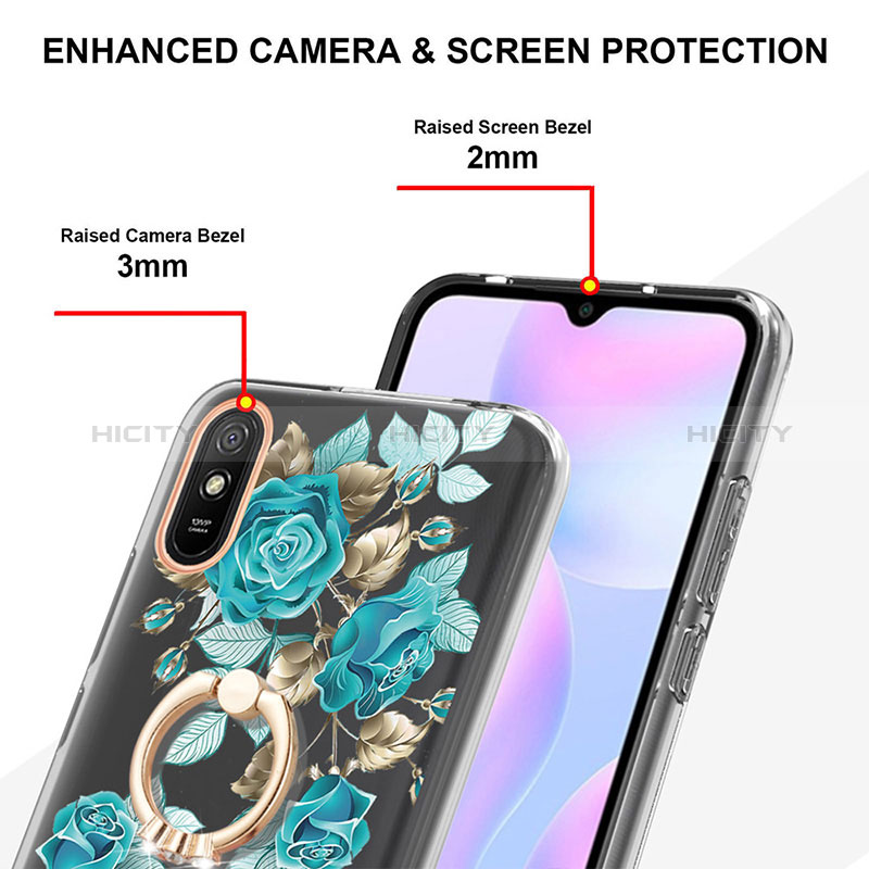 Custodia Silicone Gel Morbida Fantasia Modello Cover con Anello Supporto Y06B per Xiaomi Redmi 9A