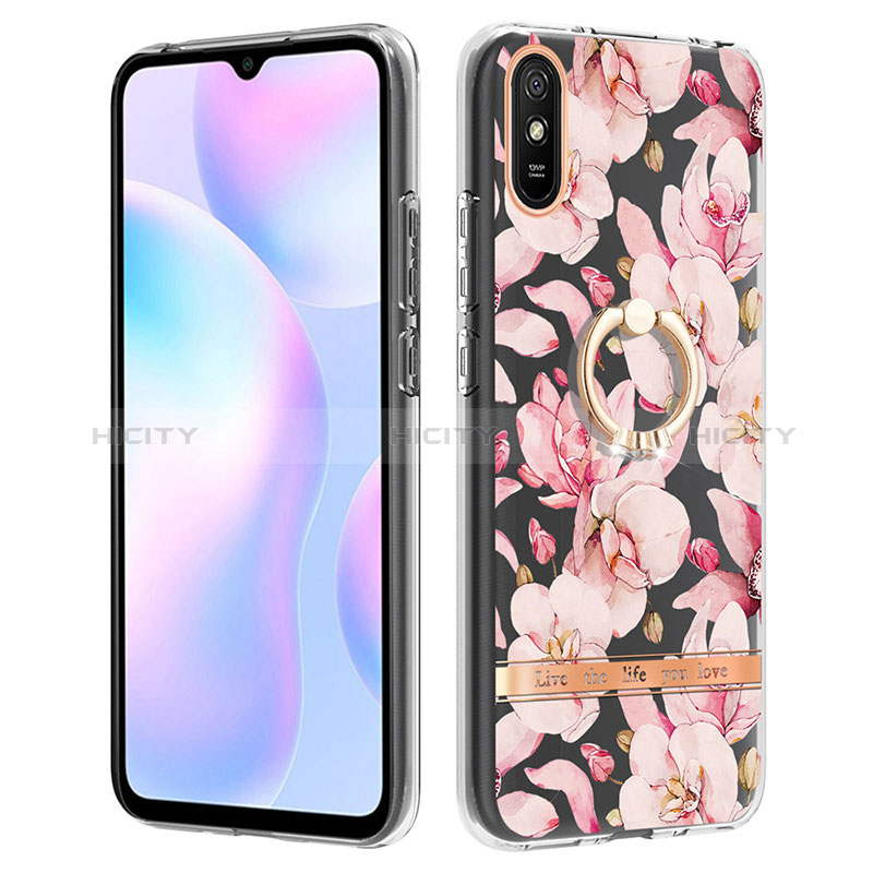 Custodia Silicone Gel Morbida Fantasia Modello Cover con Anello Supporto Y06B per Xiaomi Redmi 9A Rosa