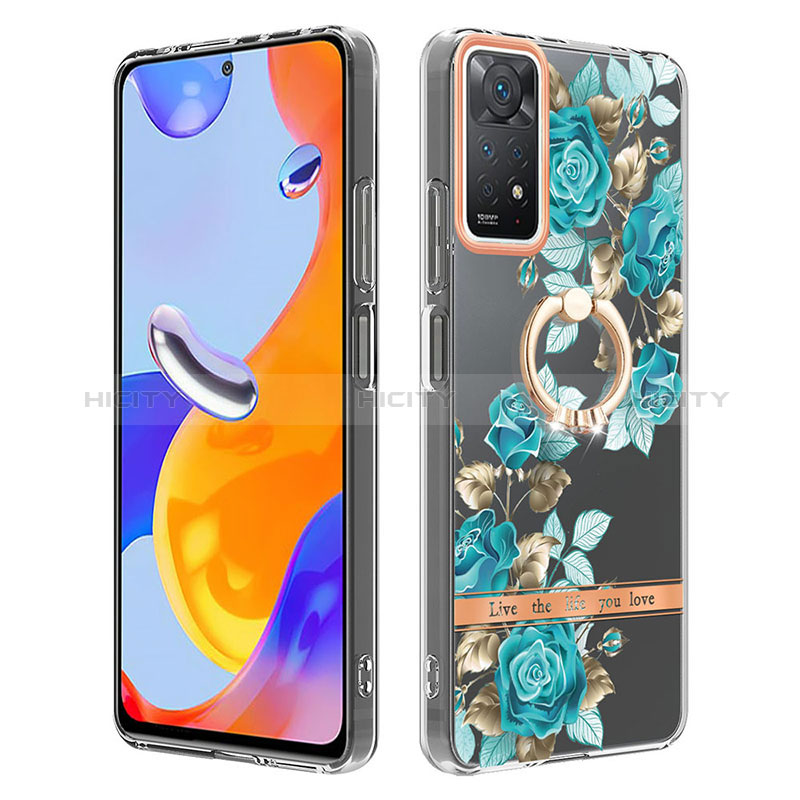 Custodia Silicone Gel Morbida Fantasia Modello Cover con Anello Supporto Y06B per Xiaomi Redmi Note 11 Pro 4G Ciano