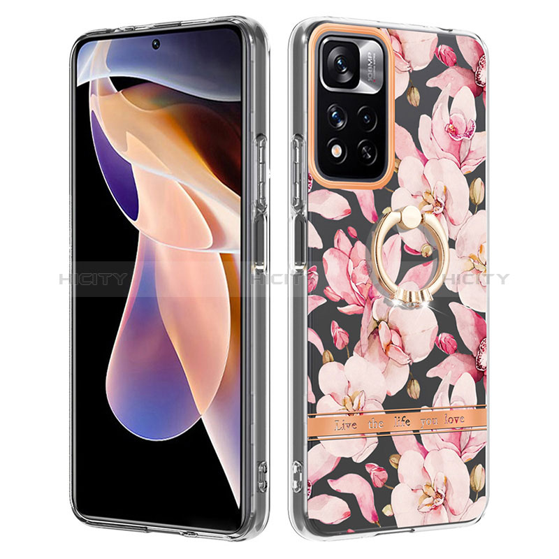 Custodia Silicone Gel Morbida Fantasia Modello Cover con Anello Supporto Y06B per Xiaomi Redmi Note 11 Pro+ Plus 5G Rosa