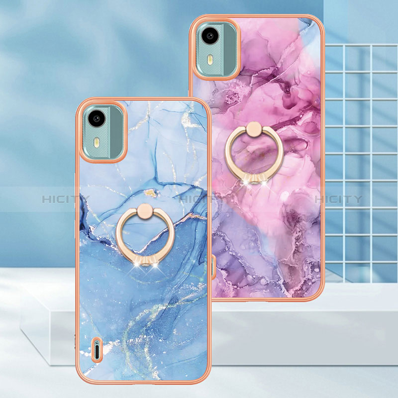 Custodia Silicone Gel Morbida Fantasia Modello Cover con Anello Supporto YB1 per Nokia C12 Plus