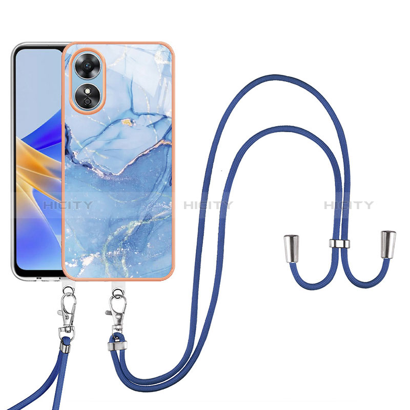 Custodia Silicone Gel Morbida Fantasia Modello Cover con Anello Supporto YB1 per Oppo A17 Blu