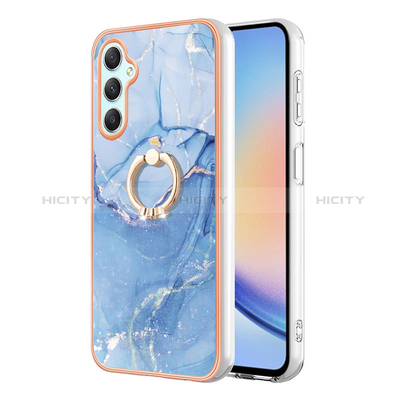 Custodia Silicone Gel Morbida Fantasia Modello Cover con Anello Supporto YB1 per Samsung Galaxy A24 4G Blu