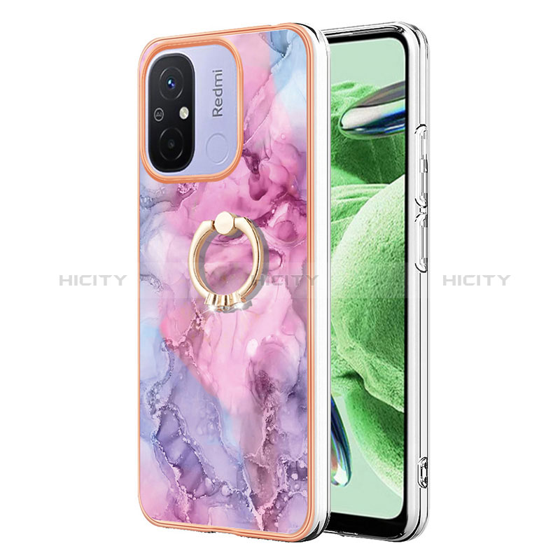 Custodia Silicone Gel Morbida Fantasia Modello Cover con Anello Supporto YB1 per Xiaomi Poco C55 Lavanda