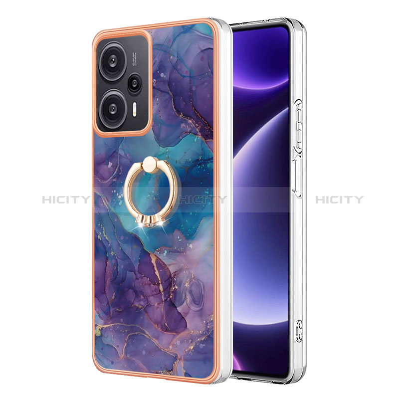 Custodia Silicone Gel Morbida Fantasia Modello Cover con Anello Supporto YB1 per Xiaomi Poco F5 5G Viola