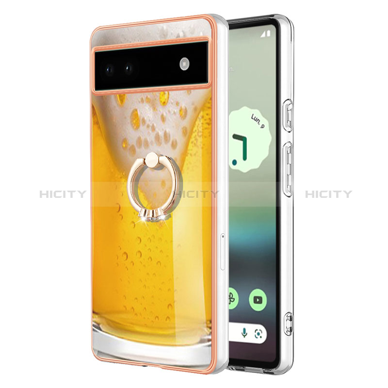 Custodia Silicone Gel Morbida Fantasia Modello Cover con Anello Supporto YB2 per Google Pixel 6a 5G Giallo