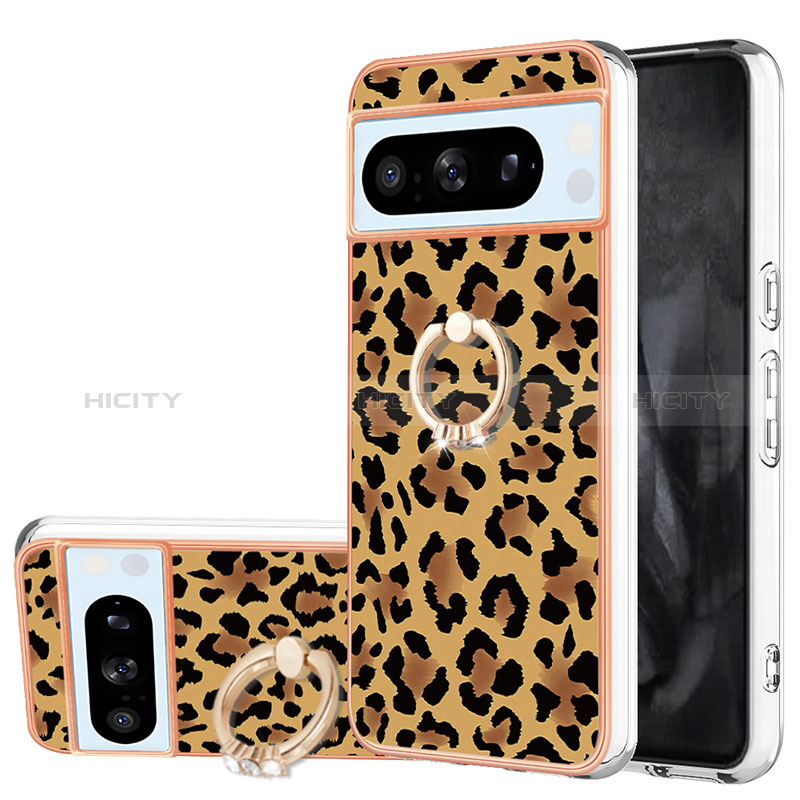 Custodia Silicone Gel Morbida Fantasia Modello Cover con Anello Supporto YB2 per Google Pixel 8 Pro 5G Marrone