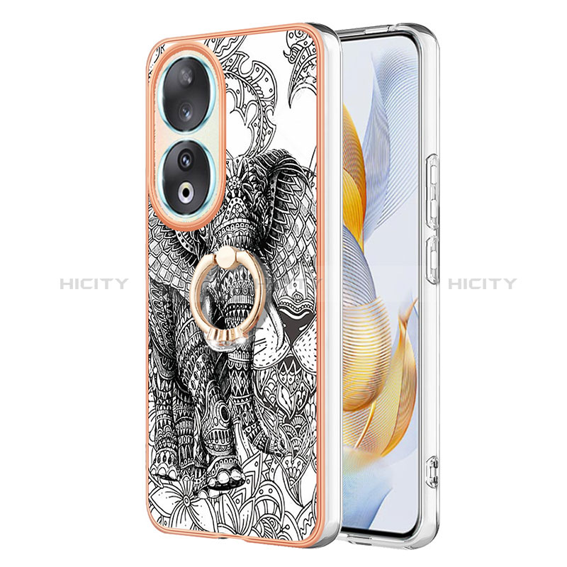 Custodia Silicone Gel Morbida Fantasia Modello Cover con Anello Supporto YB2 per Huawei Honor 90 5G Grigio