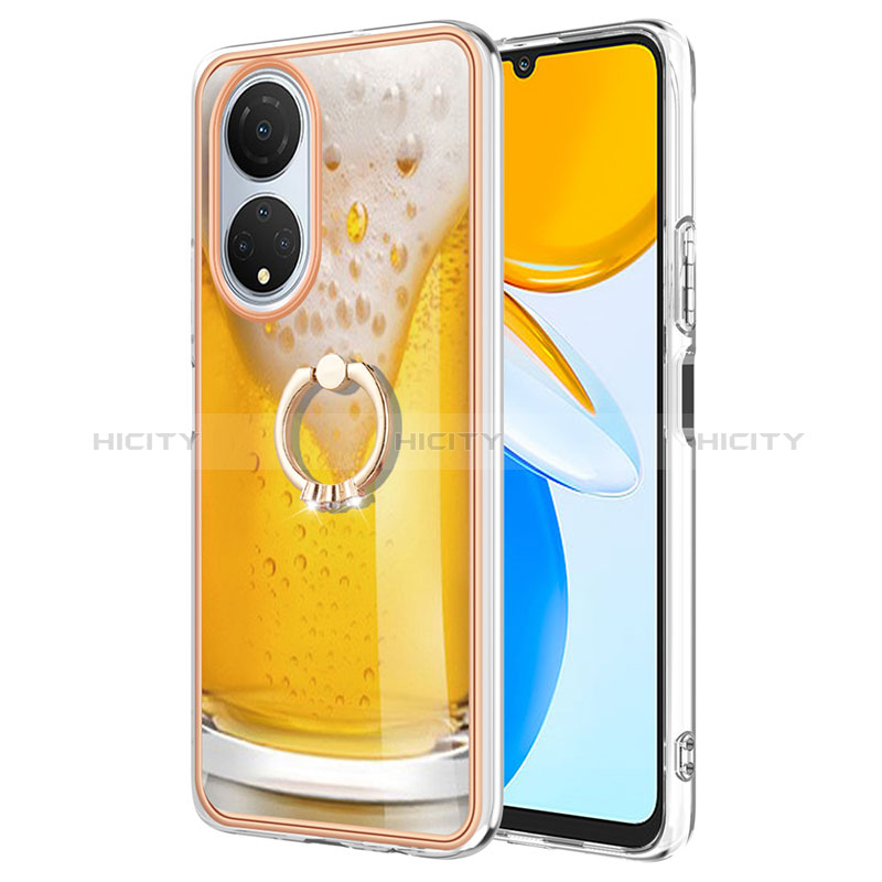 Custodia Silicone Gel Morbida Fantasia Modello Cover con Anello Supporto YB2 per Huawei Honor X7 Giallo