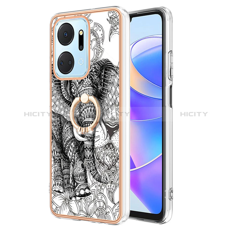 Custodia Silicone Gel Morbida Fantasia Modello Cover con Anello Supporto YB2 per Huawei Honor X7a